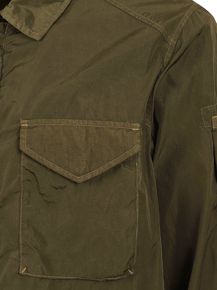 Chrome-R Zipped Lens Overshirt Green Camicia