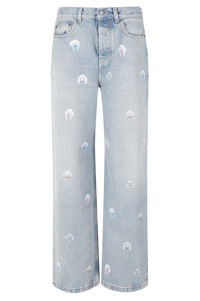 Poodle Print Baggy Jeans Blue Cotone