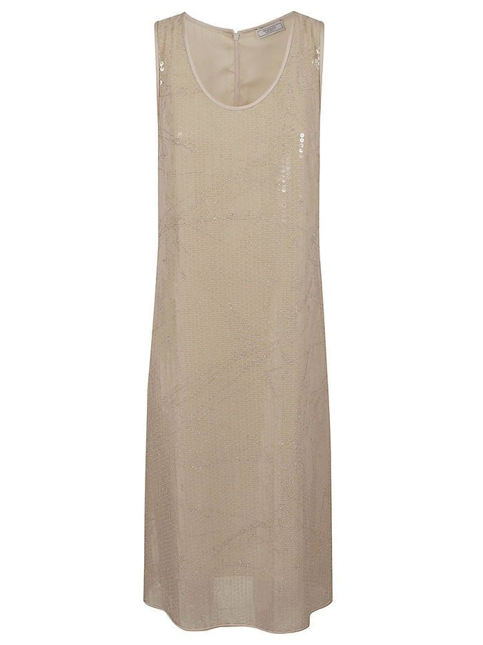 Abito Georgette Con Ricamo Di Paillette Nude & Neutrals