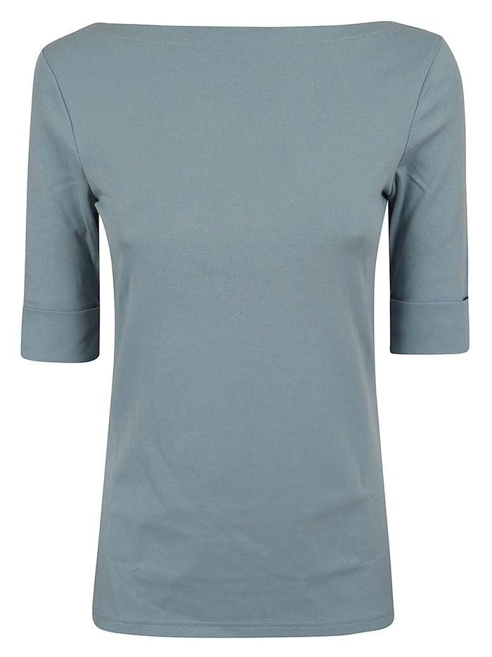 Judy-Elbow Sleeve-Knit Blue Cotton Elastane Maglia