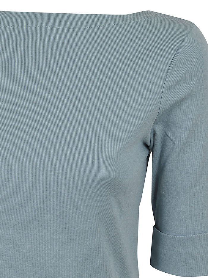 Judy-Elbow Sleeve-Knit Blue Cotton Elastane Maglia