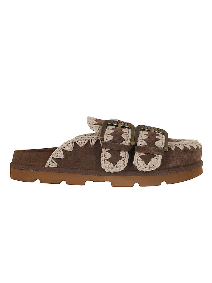 Low Bio Sabot Two-Buckles Brown Suede | Leather Calzature