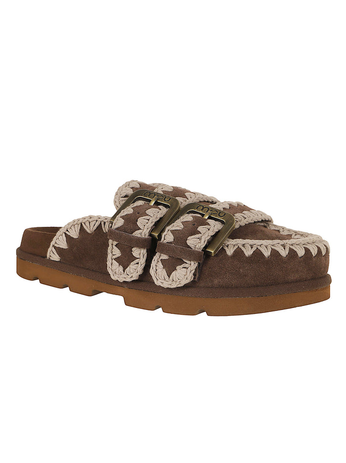 Low Bio Sabot Two-Buckles Brown Suede | Leather Calzature