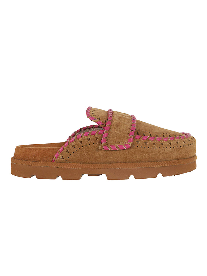 Low Bio Sabot Leather Stitchin Brown Suede | Calzature