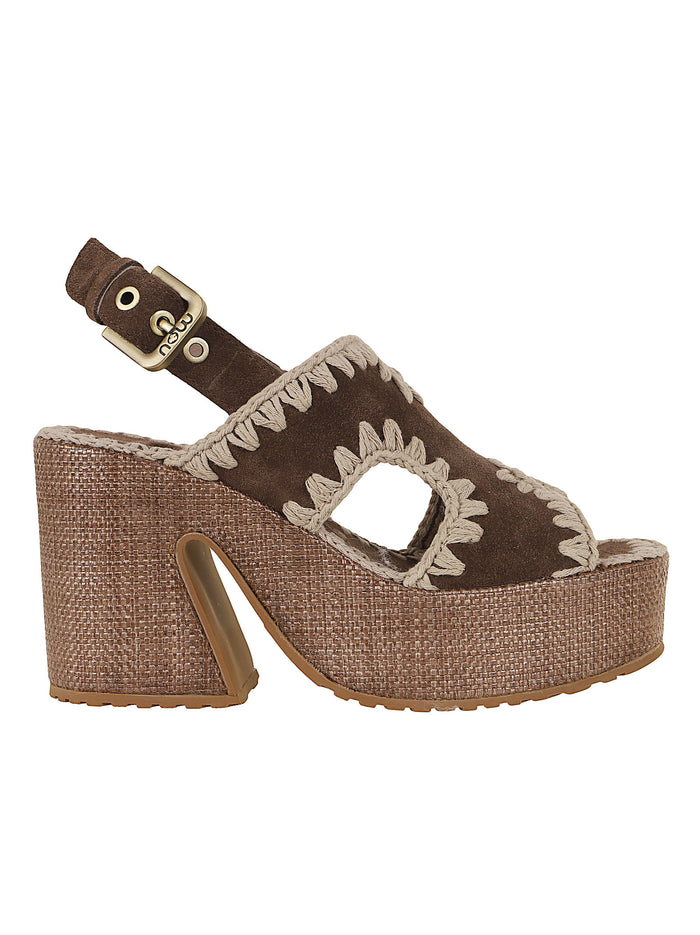 Raffia Platform With Back Stra Brown Suede | Leather Calzature