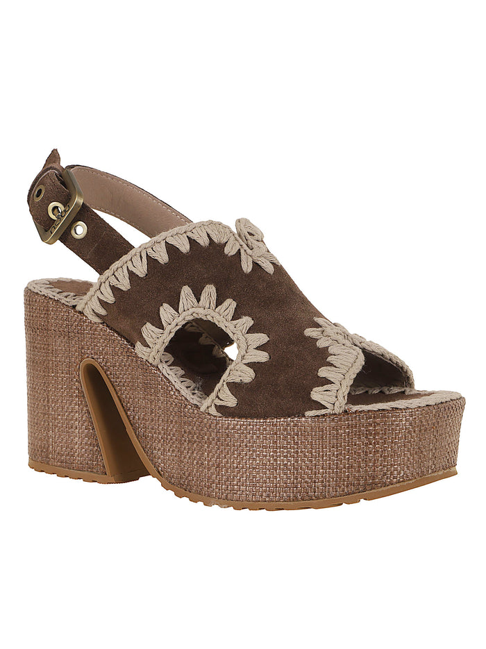 Raffia Platform With Back Stra Brown Suede | Leather Calzature
