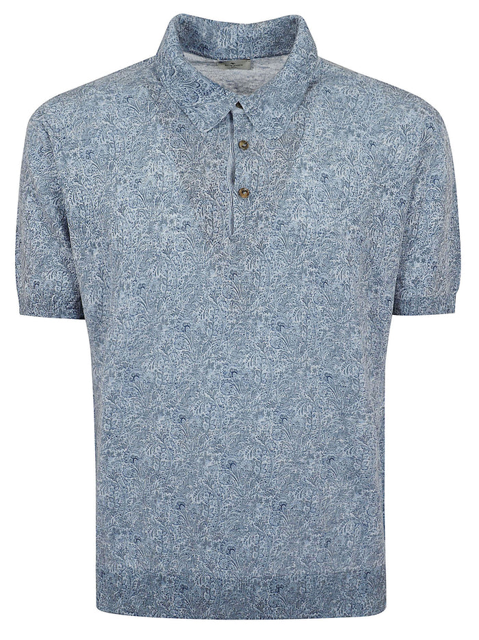 Knitted Polo Blue Lino Cotone T-shirt