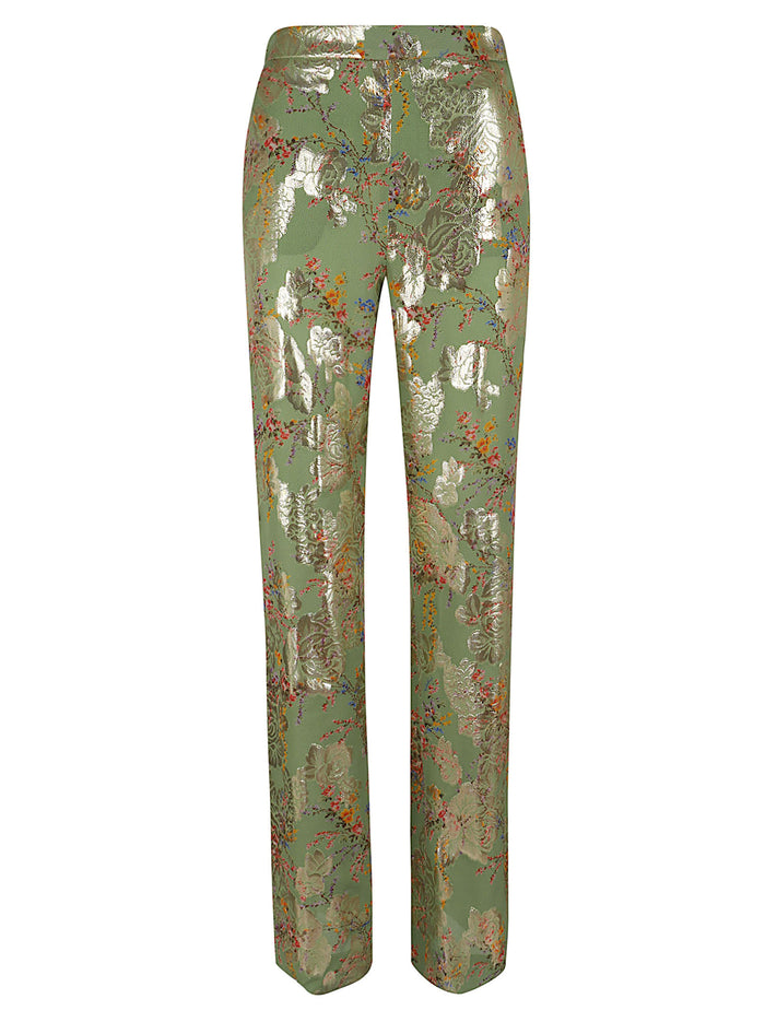 Pantalone | Drapes Fil Coupe Lame Apres Lhiver Ramage Green Silk Metallised Fibre Pantaloni