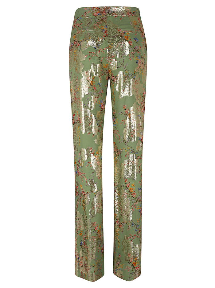 Pantalone | Drapes Fil Coupe Lame Apres Lhiver Ramage Green Silk Metallised Fibre Pantaloni