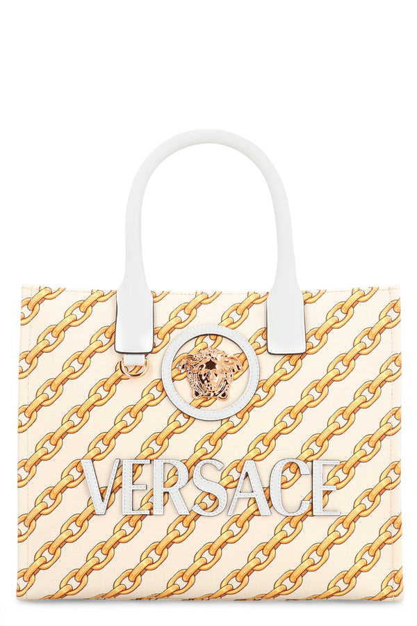 Piccola La Medusa Tote Bag Cream Calfskin; Cotton
