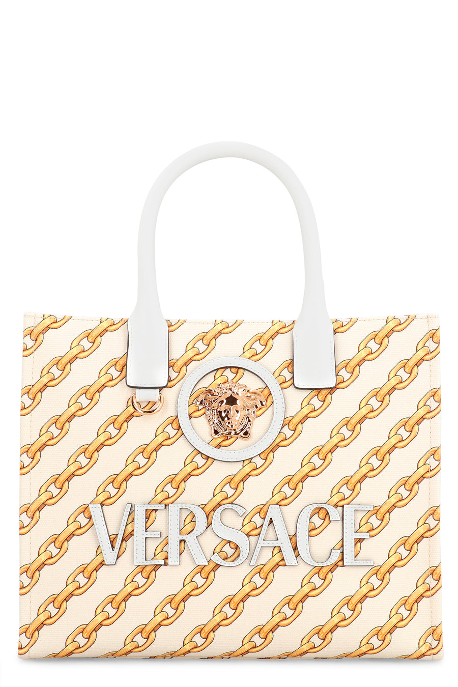 Piccola La Medusa Tote Bag Cream Calfskin; Cotton