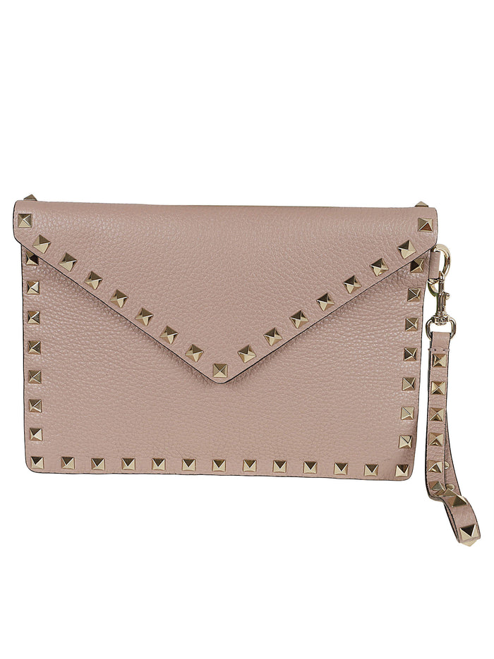 Medium Flat Pouch Rockstud Poudre Calf Leather - Bos Taurus Borsa