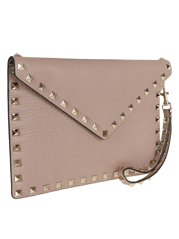 Medium Flat Pouch Rockstud Poudre Calf Leather - Bos Taurus Borsa
