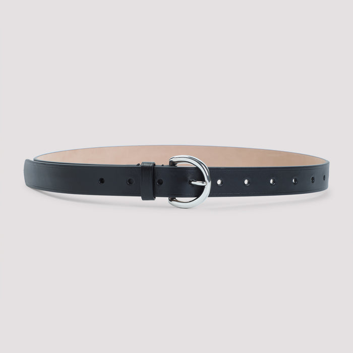 Round Buckle 25mm Belt Black Calf Leather