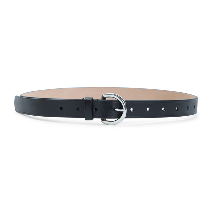 Round Buckle 25mm Belt Black Calf Leather