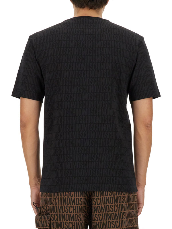 T-Shirt With All Over Logo Black Cotton T-shirts