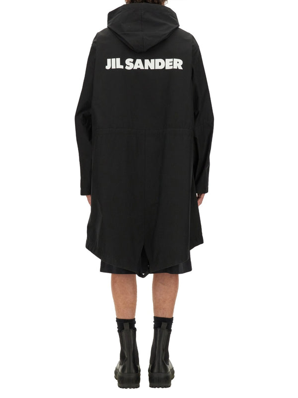 Parka With Logo Black Cotton Trench & Raincoats