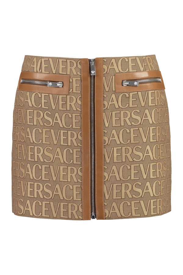 Jacquard Mini Skirt Beige Polyester