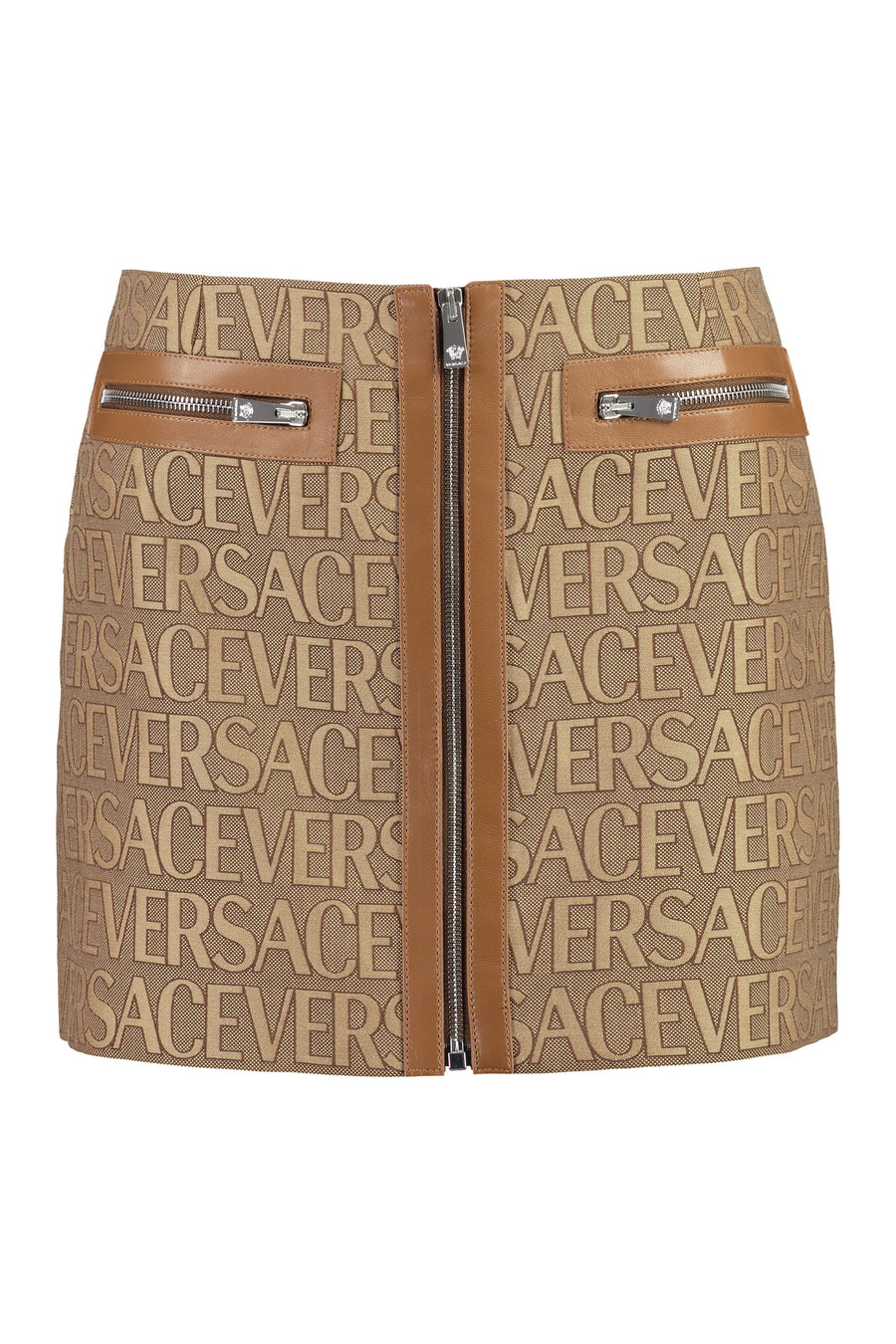 Jacquard Mini Skirt Beige Polyester