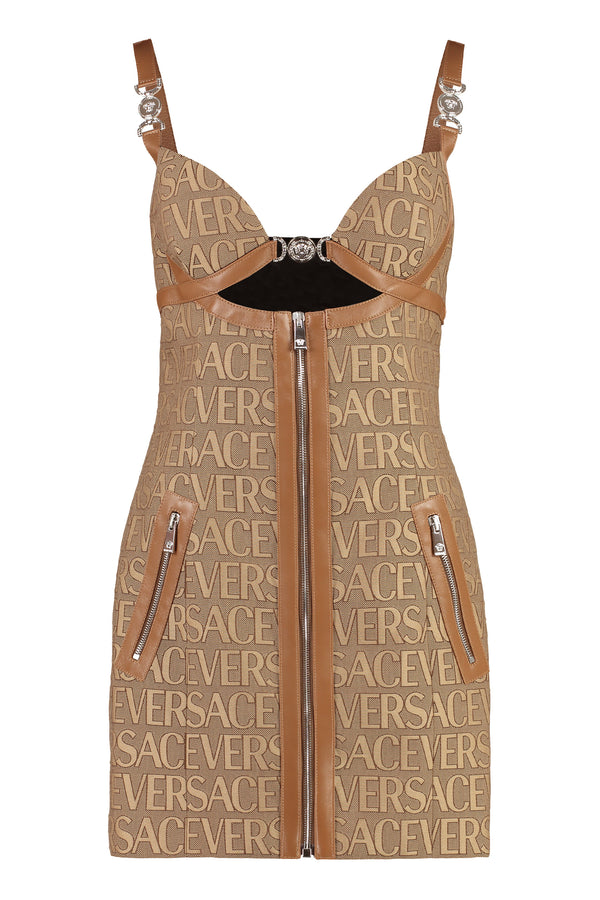 Jaquard Mini Dress Beige Polyester