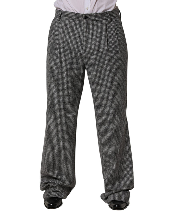 Gray Houndstooth Straight Dress Trouser Pants Wool Alpaca Nylon
