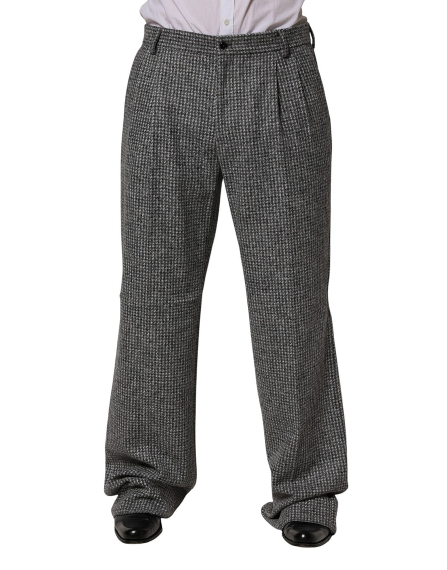 Gray Houndstooth Straight Dress Trouser Pants Wool Alpaca Nylon
