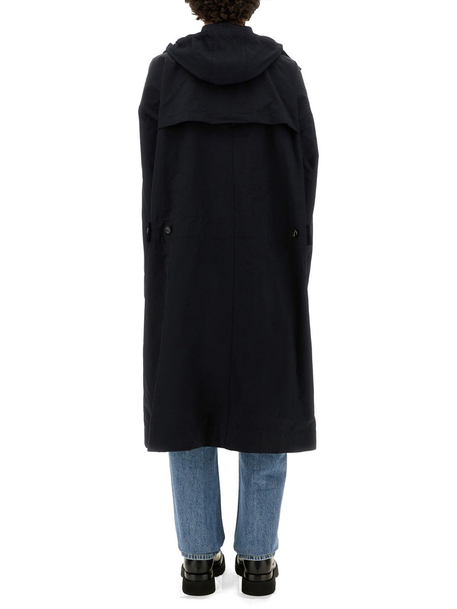 Hooded Trench Coat Blue Polyamide & Raincoats