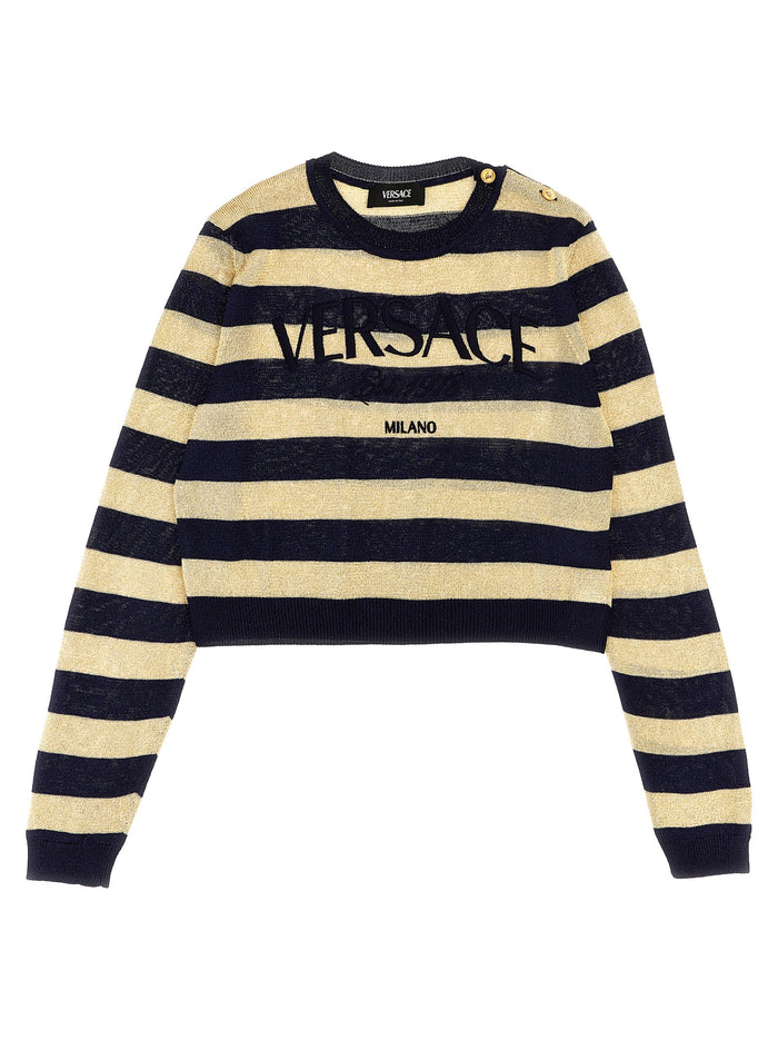 Lurex striped sweater with logo embroidery Multicolor Viscose Pm Polyamide Sweater, Cardigans