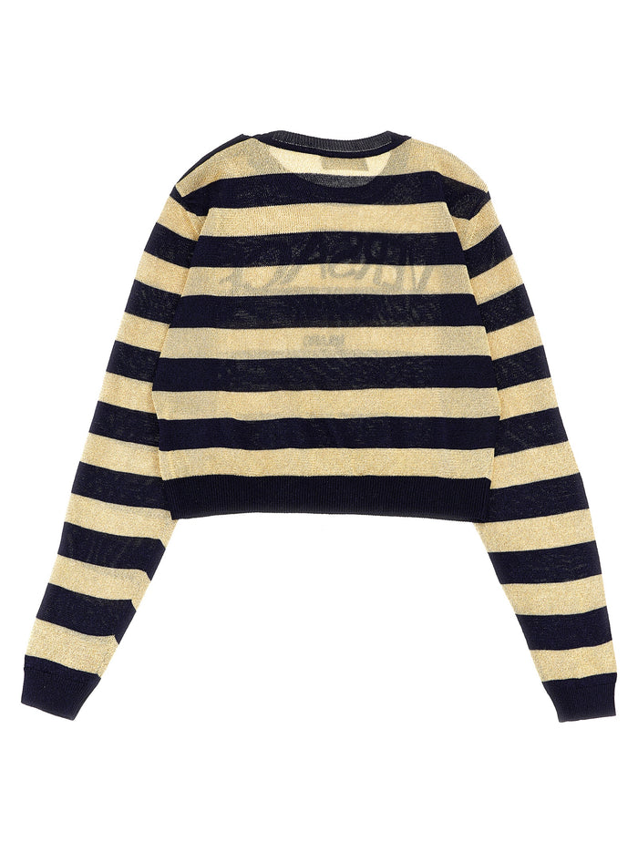 Lurex striped sweater with logo embroidery Multicolor Viscose Pm Polyamide Sweater, Cardigans