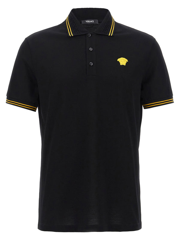 Versace Medusa Logo Cotton Piqué Polo Shirt — Black