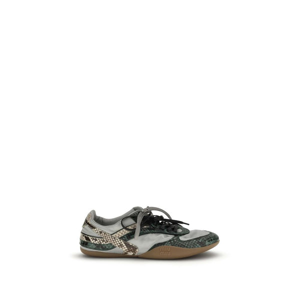 Miu Miu 100% Recycled Polyester (per composition statement; leather and technical fabric per description) sneaker in gray