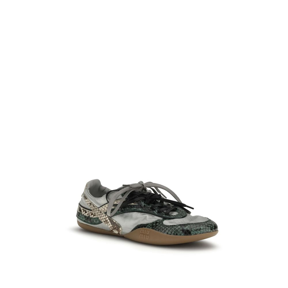 Miu Miu 100% Recycled Polyester (per composition statement; leather and technical fabric per description) sneaker in gray — view 2