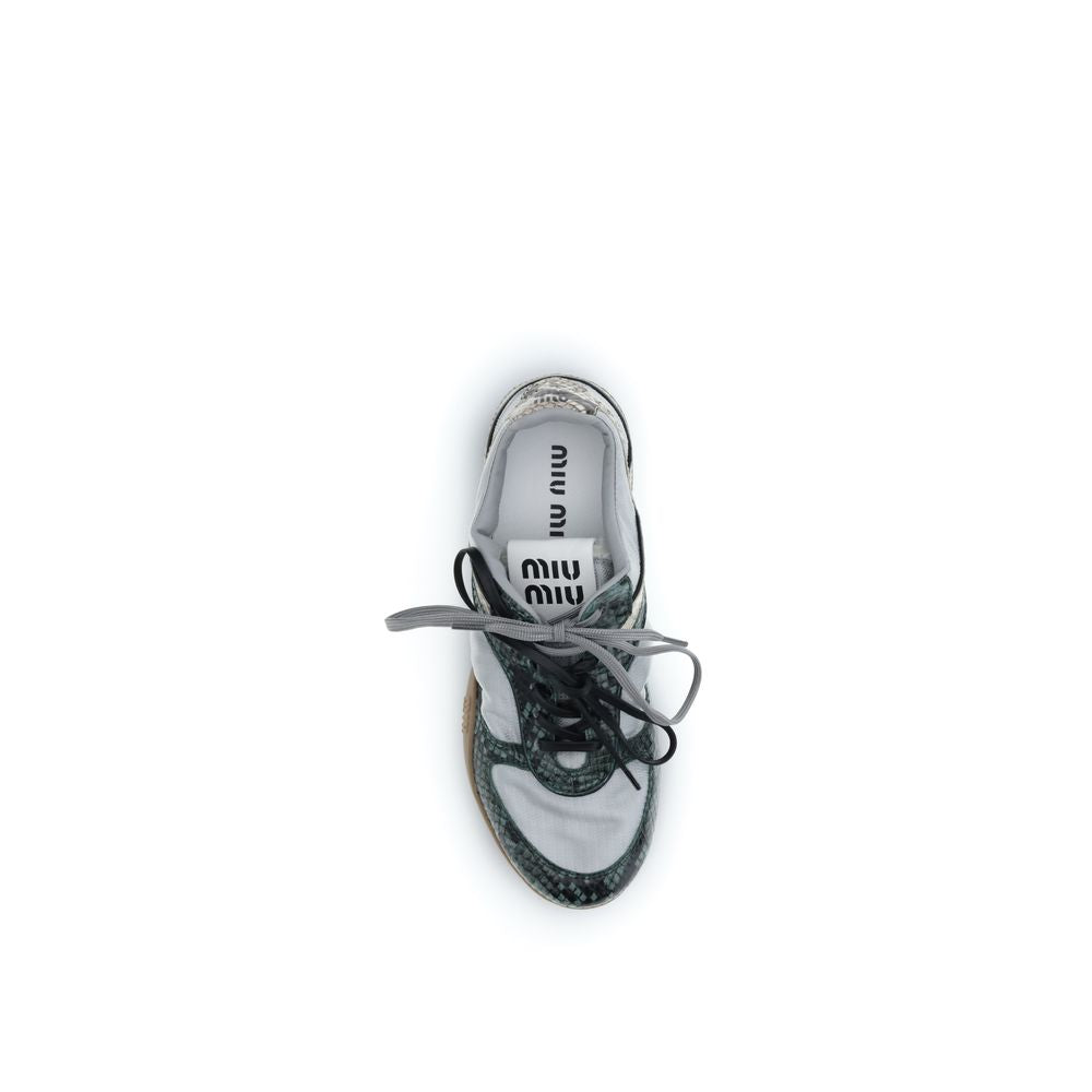 Miu Miu 100% Recycled Polyester (per composition statement; leather and technical fabric per description) sneaker in gray — view 4