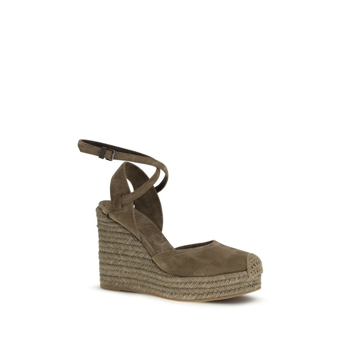 Brunello Cucinelli Upper: 100% Calf Leather Bos Taurus; Sole: 100% Rubber espadrille sandal in beige — view 2
