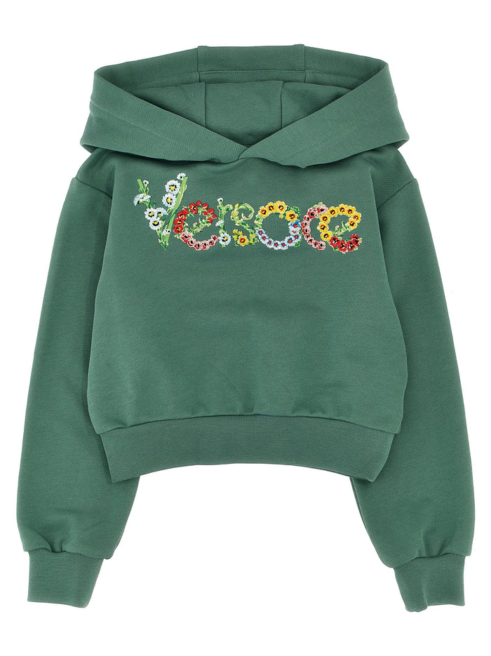 Embroidered hoodie Green Cotton Sweatshirt