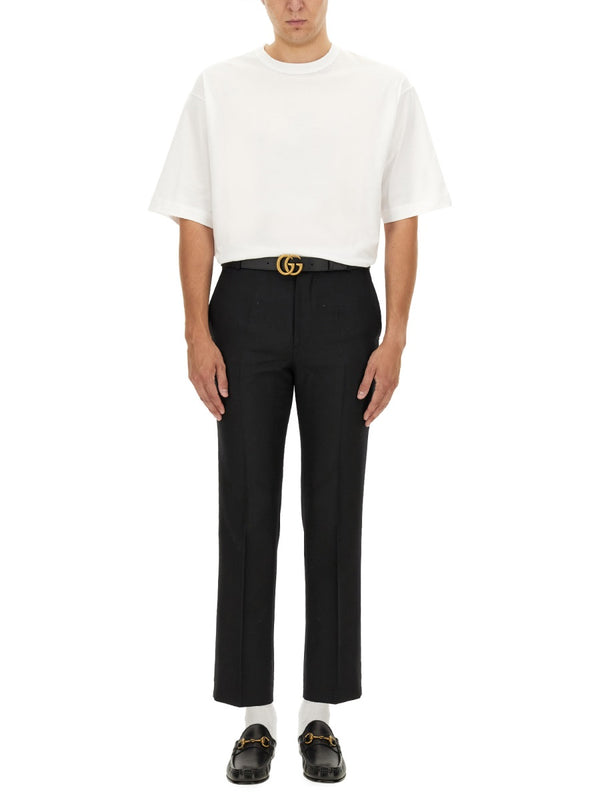 Wool-Blend Twill Trousers, Black Shell: Polyester