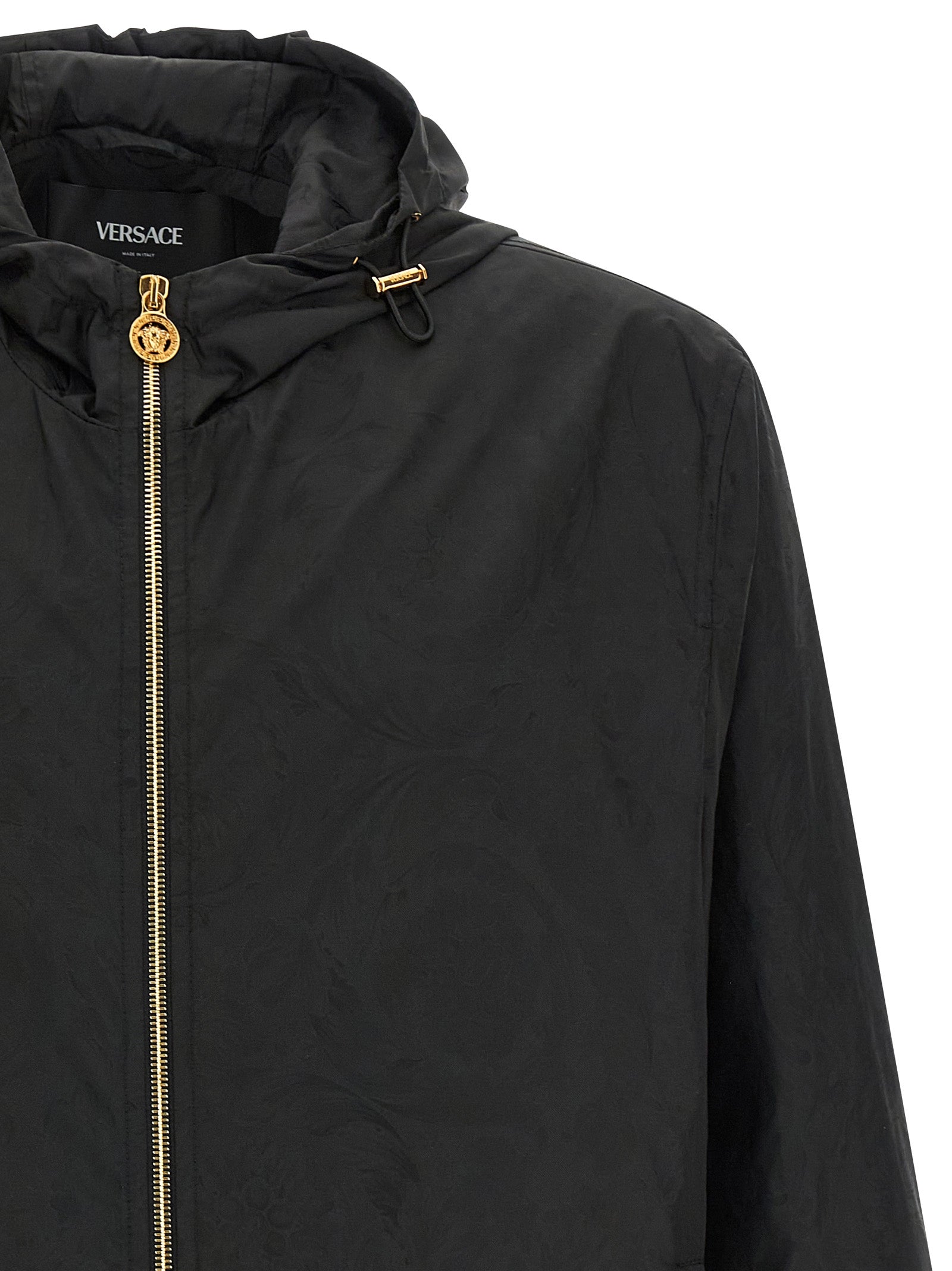 Barocco jacquard windbreaker Black Nylon Down Jacket, Parka, Casual Jackets