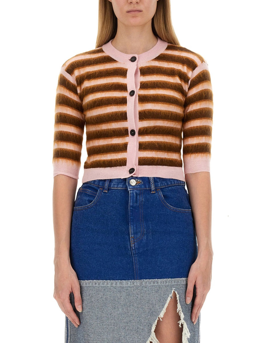 Cardigan With Stripe Pattern Multicolour Virgin Wool Knit Jumpers