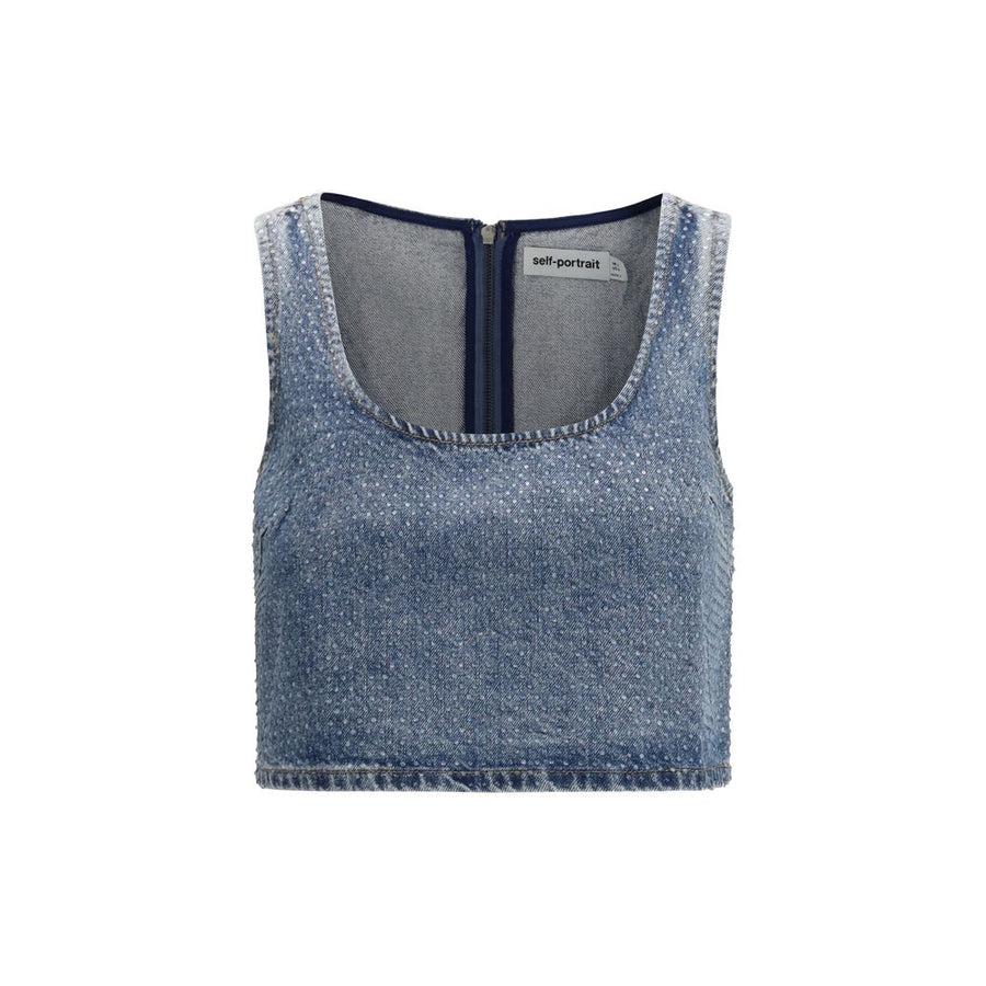 Self-Portrait 100% Cotton crop top in blue