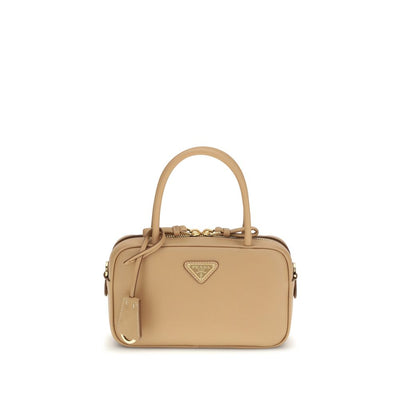 Prada Calf Leather Top Handle Bag — Beige