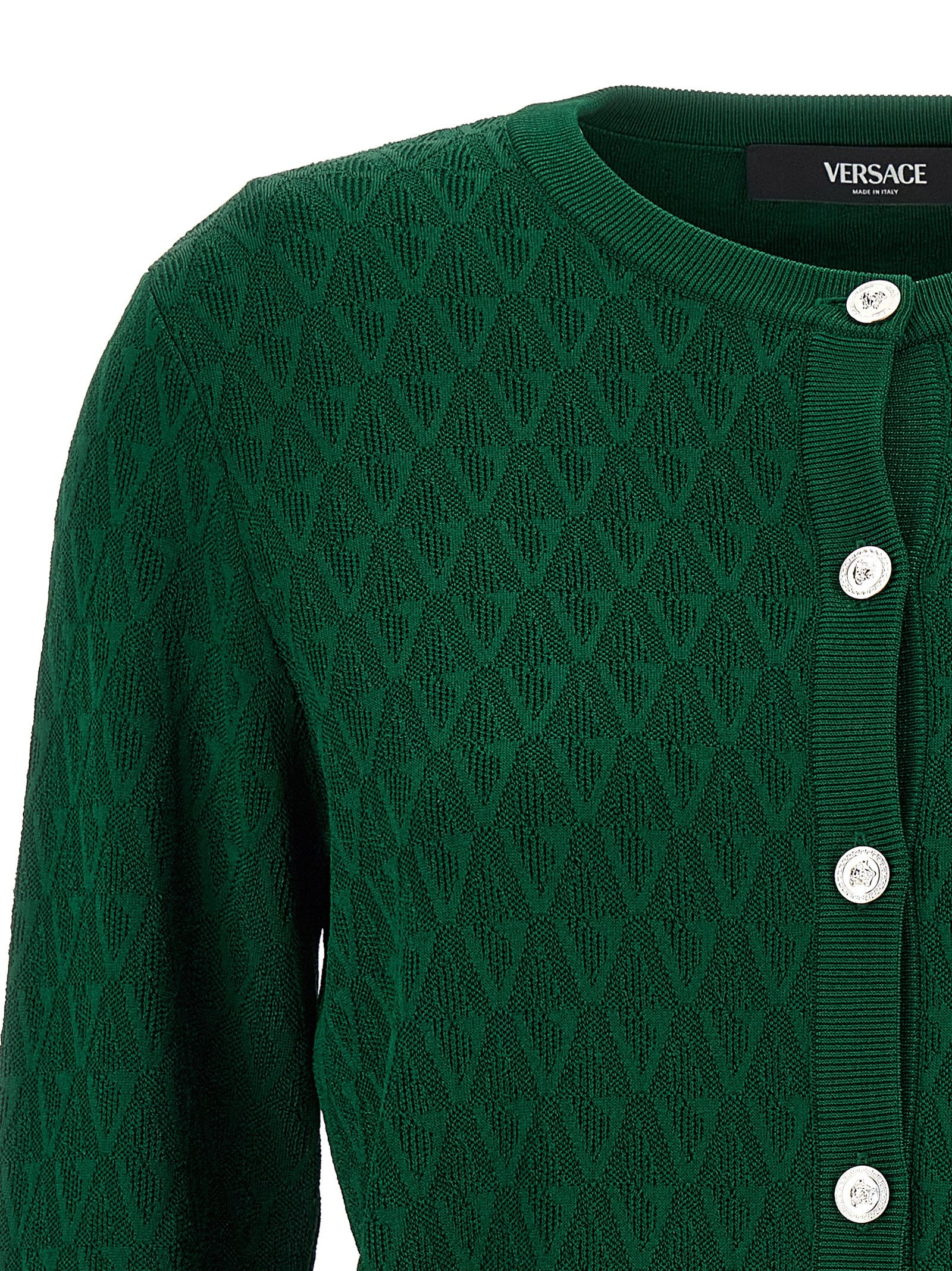 Cardigan pattern V Green Viscose Nylon Elastane Sweater, Cardigans