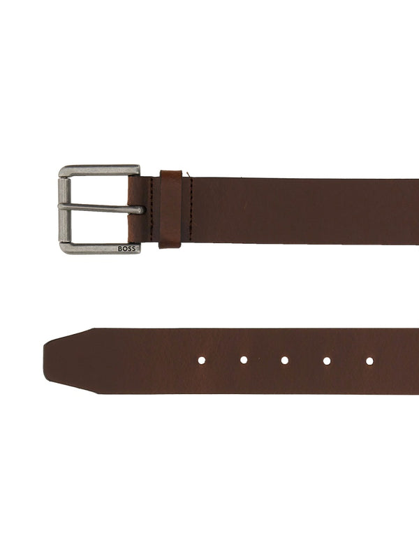 Leather Belt With Buckle Brown Cowhide