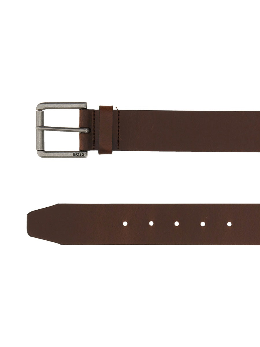 Leather Belt With Buckle Brown Cowhide