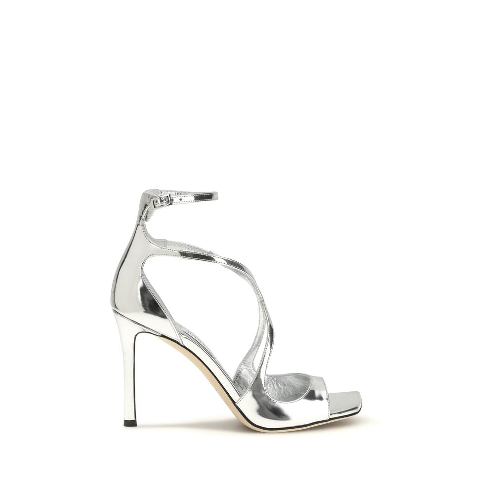 Jimmy Choo 100% Calf Leather Bos Taurus heel sandal in silver
