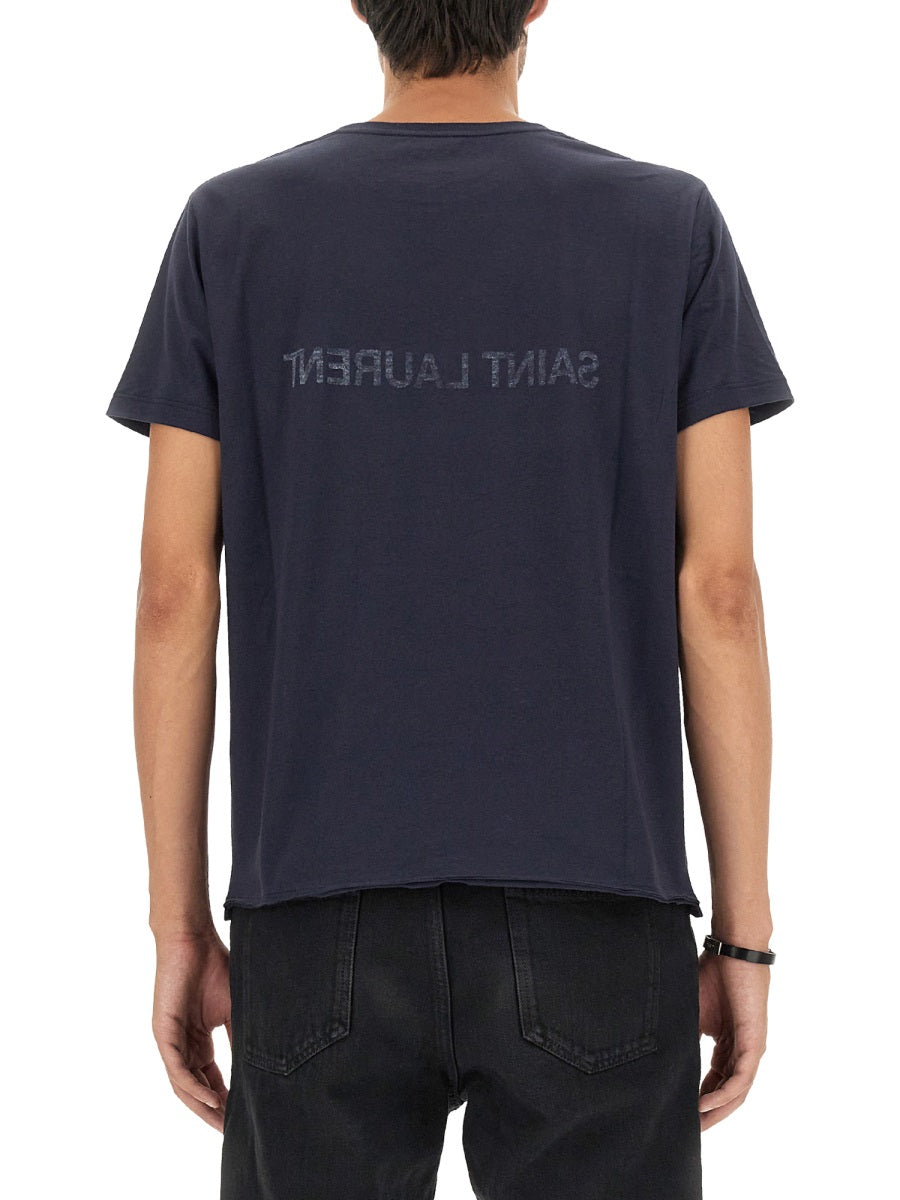Inverted Logo T-Shirt Blue T Cotton T-shirts