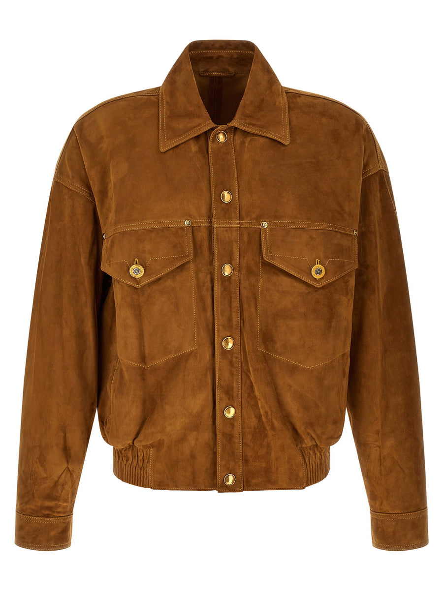 Versace Suede Blouson Jacket — brown