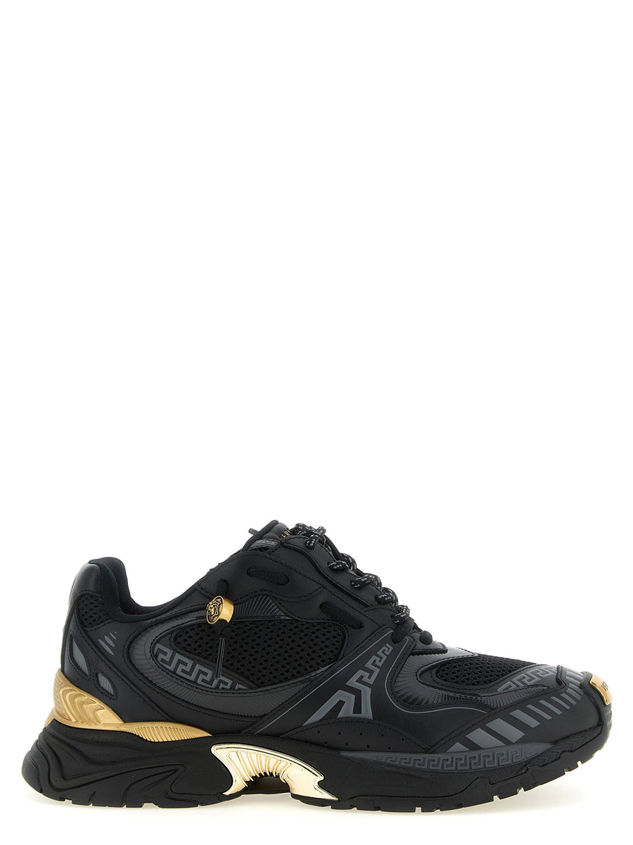 Versace Mesh and Leather with Medusa Detail Sneaker — Black