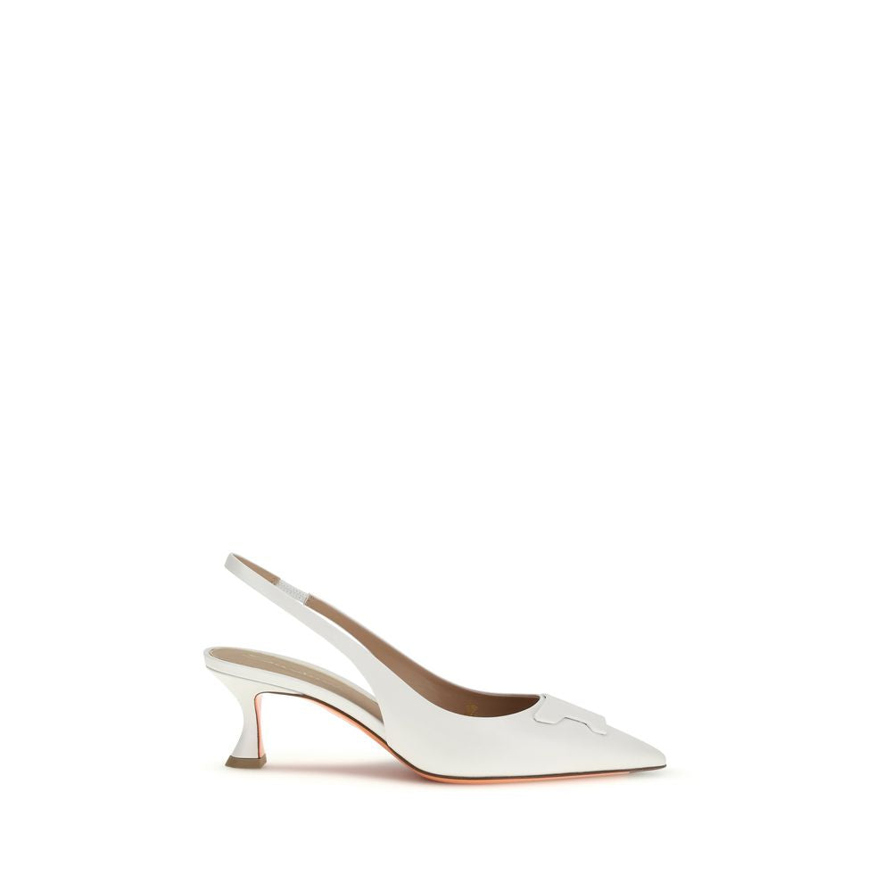 Santoni 100% Calf Leather Bos Taurus slingback heel in white