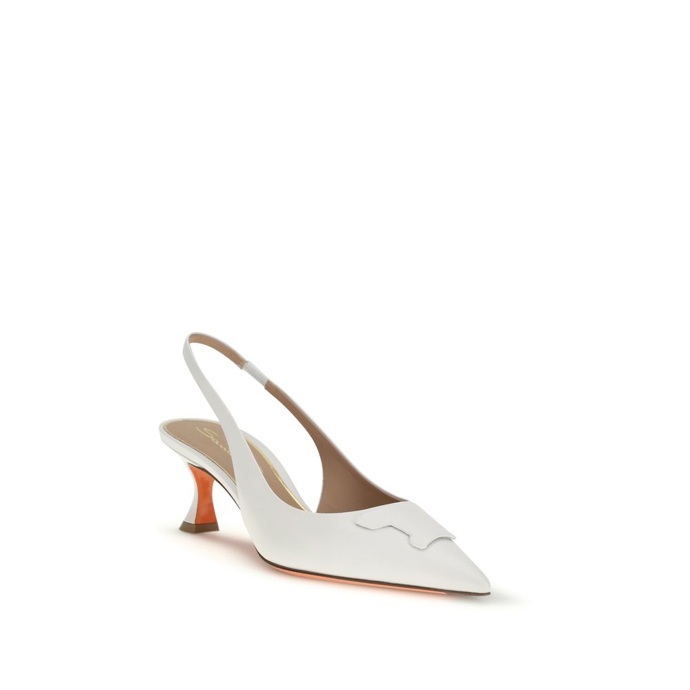 Santoni 100% Calf Leather Bos Taurus slingback heel in white — view 2