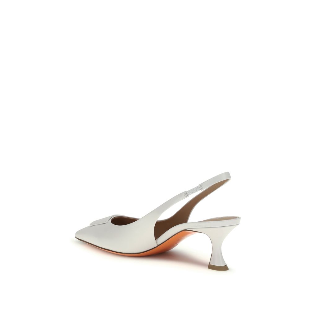 Santoni 100% Calf Leather Bos Taurus slingback heel in white — view 3